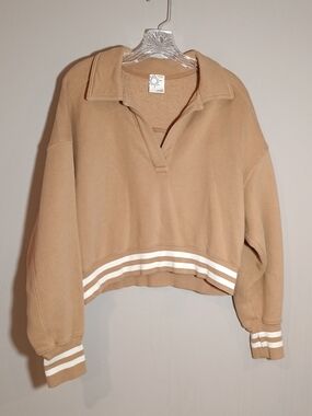 Offline by Aerie Cloud Fleece Polo Sweatshirt in Beach Dune Size S